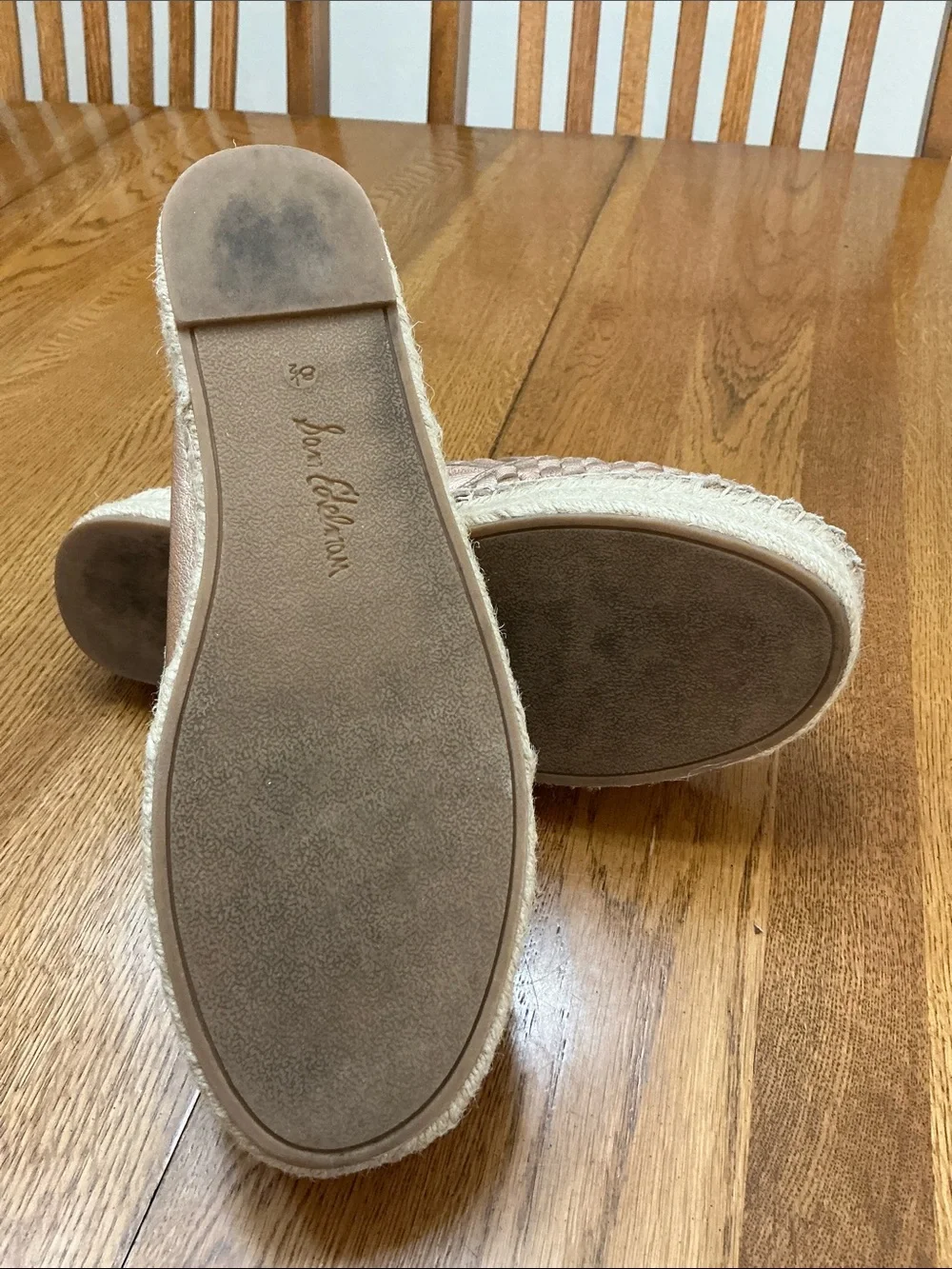 Woman’s Sam Edelman metallic rose gold woven leather Espidrille. Size 8.5.cute!